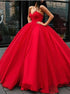 Sweetheart Ball Gown Floor Length Red Tulle Prom Dress LBQ2042